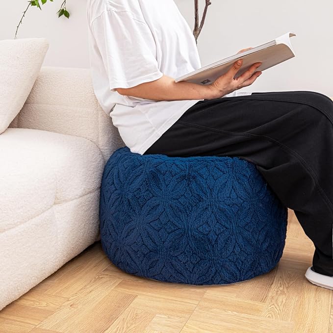 Plush Multi-Functional Ottoman Pouf – Ergonomic Ottoman Foot Rest with Space-Saving Design, Perfect Under Desks, Couches & Sofas (Navy Blue)