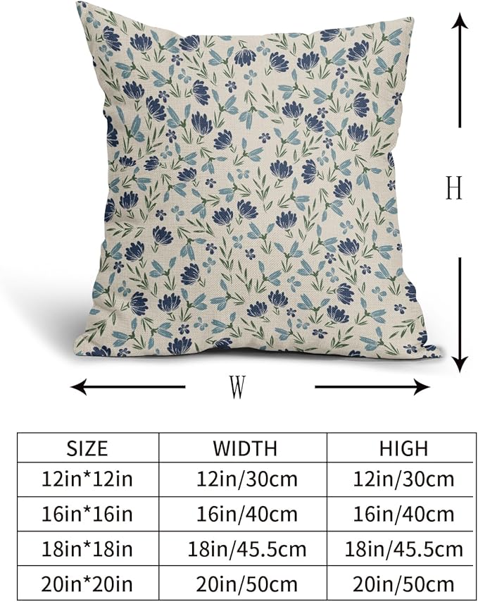 Green Teal Navy Blue Floral Pillow Covers 20x20 Set of 2 Vintage Rustic Old Style Cute Small Flower Print Decorative Outdoor Pillowcases Farmhouse Throw Cushion Case Decor for Couch Sofa Bed