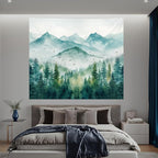 Atrippy Forest Mountain Nature Tapestry, Misty Foggy Sage Green Landscape Tapestries Wall Hanging, Tree Aesthetic for Bedroom Living Room Backdrop Decor 51x60 Inch