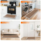 Kitchen Mats, 2PCS Kitchen Rugs for Floor, Cushioned Anti-Fatigue Mats for Kitchen Floor, Non-Slip Standing Desk Mat for Sink, Home, Laundry & Office, 17.3"x30"+17.3"x59" (Khaki)
