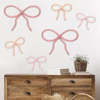 Barydat 6 Pcs Boho Bow Wall Decor Pink Bow Nursery Decoration Coquette Room Decor Woven Macrame Wall Hanging 2 Size Pink Preppy Decoration for Nursery Dorm Girls Room Art