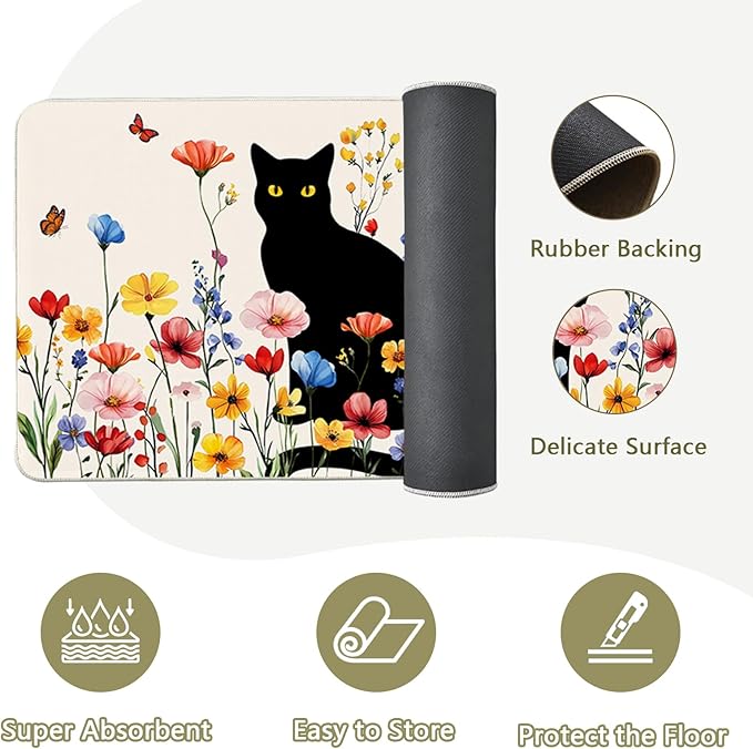 Cat Rugs for Kitchen Floor, Anti Fatigue Mats for Kitchen Floor Non Slip, 2PCS Rubber Kitchen Mat, Washable Cushioned Carpet Rug for Sink Laundry Gifts for Christmas 15.7"×27.5" +15.7"×47" 3.5mm