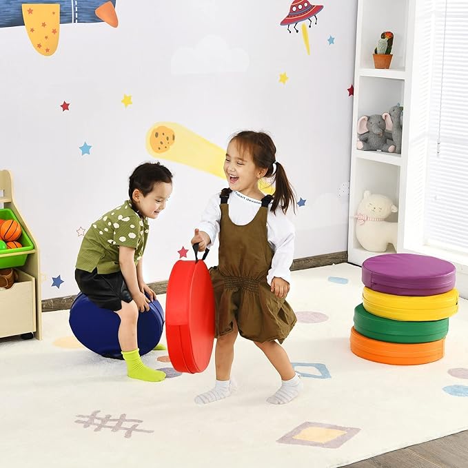 6 Pcs Round Floor Cushions for Kids, 15'' Soft Foam Floor Seating w/Handles, Colored Flexible Seating for Classroom Elementary, Story Time, Kindergarten, Daycare, Preschool & Nursery