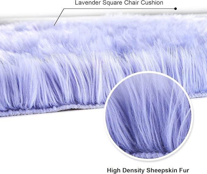 Softlife Square Faux Fur Sheepskin Chair Cover Seat Cushion Pad Super Soft Area Rugs for Living Bedroom Sofa (1.6ft x 1.6ft, Lavender) 1 pack