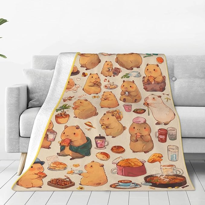 Capybaras Throw Blanket Soft Flannel Blanket 60"x50" in Bed Blanket Home Decor for Room Sofa Couch All Season