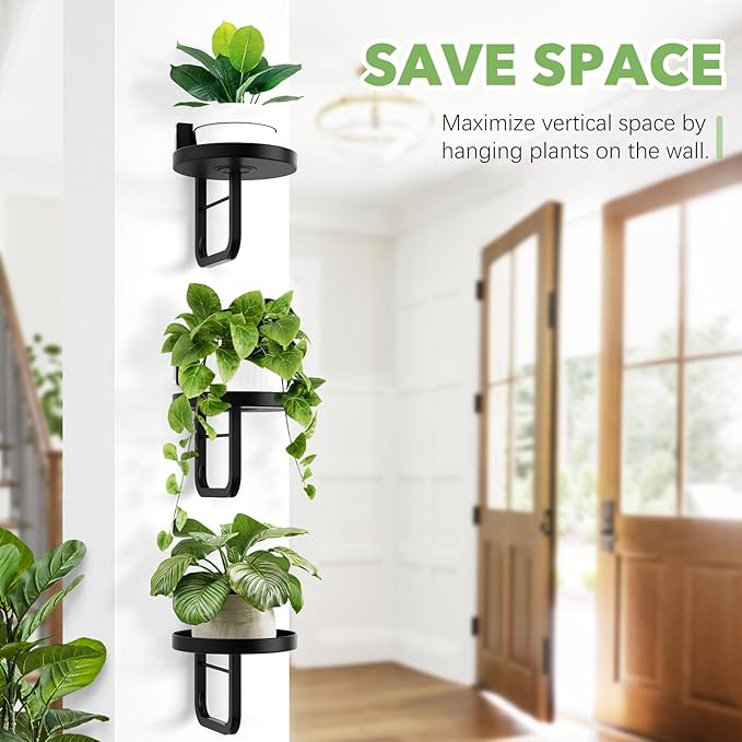 Wall Plant Holder, 7.9 Inch Hanging Plant Holder Wall Planters for Indoor Plants, Wall Mounted Plant Holder Window Plant Shelves for Outdoor Metal Wall Planter Black 3Pcs