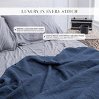 Salt Earth GOTS Certified 100% Organic Cotton Throw Blanket, 60" X 80" Waffle Blankets & Throws for Bed, Throw Blanket for Couch,Modern and Cozy Blanket,All Seasons Waffle Blanket, Soft Blanket(Navy)