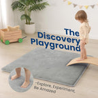 Baby Play Mat for Floor,1.3" Thick Elasti-Foam 50"×50" Playpen Mat for Tummy Time,Water Repellent Soft Coral Velvet for Toddler,Infant,Kids,Non-Slip Backing Safe for Crawling(Light Gray)