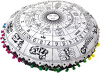 CRAFT KALA Large Round Bohemian Floor Pillow Pouf Cover Mandala Meditation Room Pillow Cover for Adults Boho Seating Poufs Cushion Cover for Kids Playroom 32" Round Black Zodiac