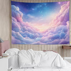 LB Pink Cloud Tapestry Blue Starry Sky Wall Tapestry Aesthetic Nature Scenery Wall Decor for Bedroom Living Room College Dorm,59Wx51H inches