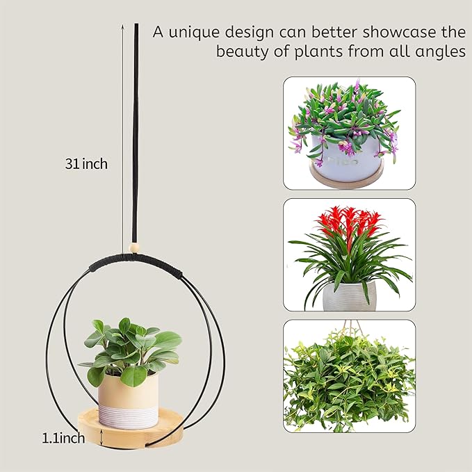 Plant Hanger Indoor - Macrame Hanging Plant Holder for Ceiling, Decorative Hanging Planter with Wooden Beads for Potted Plants, Hanging planters for indoor plants (Black,12.6in)