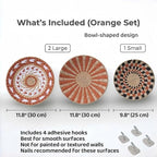 Pwryon Deosur 3PCS Boho Wall Basket Decor – Handmade Bulrush Woven Tray Baskets for Wall Hanging, Rustic Farmhouse Wall Art for Living Room & Bedroom (Orange)