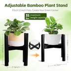 Adjustable Bamboo Plant Stand for Indoor Plants, Holder Rack Fits 8"-12" Pots for Living Room, Bedroom, Corner - Space Saving Shelf (Pot & Plant Not Included)(Black)