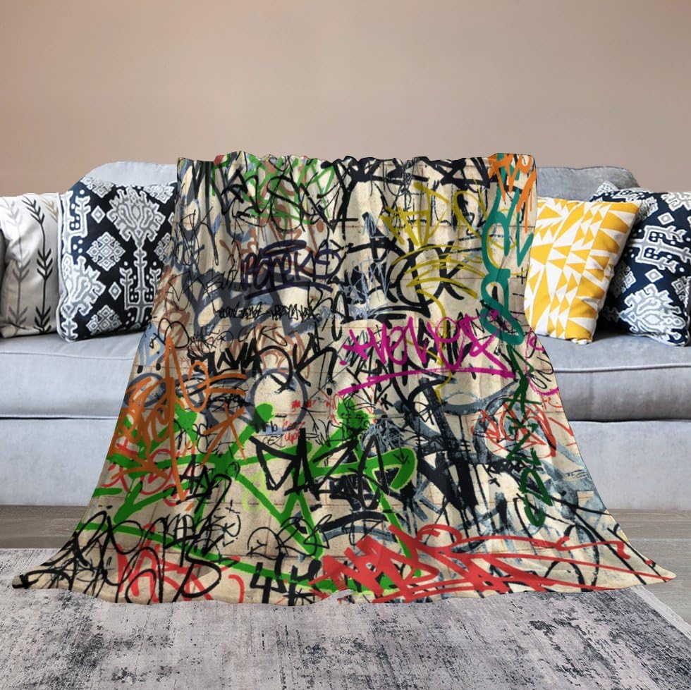 Graffiti Blanket, Cool 3D Abstract Cartoon Street Art Line Graffiti Print Blanket for Couch Sofa Bed Decorative Gifts 30x40 - color: Blanket, size: 30"x40"