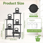 iDavosic.ly 5 Tier Large Plant Stand Indoor with Grow Light, Tiered Corner Metal Outdoor Flower Display Holder Shelf with 10 Inch Wide Tray, Folding Tall Rack for Patio Porch Living Room, Black