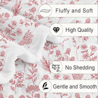 Floral Fuzzy Blanket Red Floral Throw Blanket, Botanical Flowers Blankets, Soft, Flannel, Warm, Boho Flowers Bed Blankets All Season for Couch Bedroom Living Room 60X70 Inch