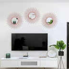 3 Pack Metal Mirrors for Wall Sunburst Wall Mirrors Home Décor Decorative Hanging Wall Art for Living Room Bedroom Entryway (Pink, Sunburst)