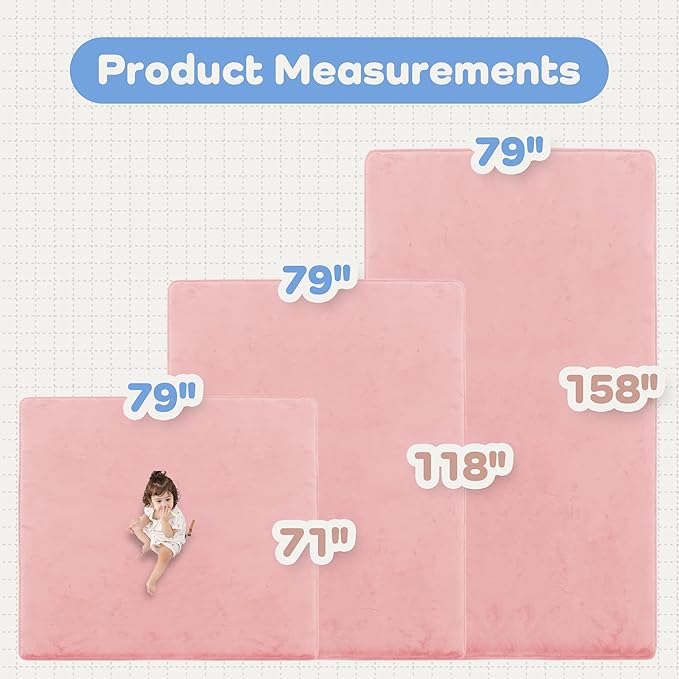 1.3" Thick Baby Floor Play Mat 79x118, Basic Padded Foam Mat for Tummy Time Gym Crawling, Non Slip Cushioned for Babies Toddlers Infants Kids (Pink)