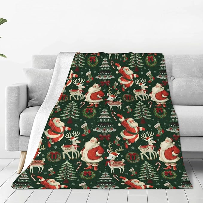 Santa Throw Blanket Soft Flannel Blanket 60"x50" in Bed Blanket Home Decor for Room Sofa Couch All Season