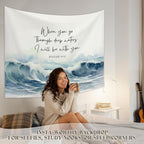 STHTTSW Christian Ocean Tapestry, When You Go Through Deep Waters Tapestries Wall Blanket, Religious Scripture Wall Hanging Decor for Church Prayer Room Home Office, 50x60 Inch