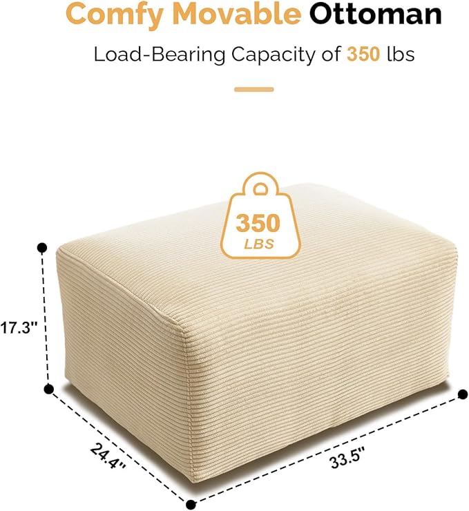 VINGLI Movable Ottoman for Corduroy Cloud Sectional Couches, Cream
