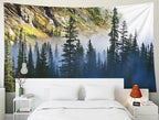 EMMTEEY Tree Tapestry - Fog and Pine Tree on Rugged Mountainside - 60x50 Inches - Perfect for Families