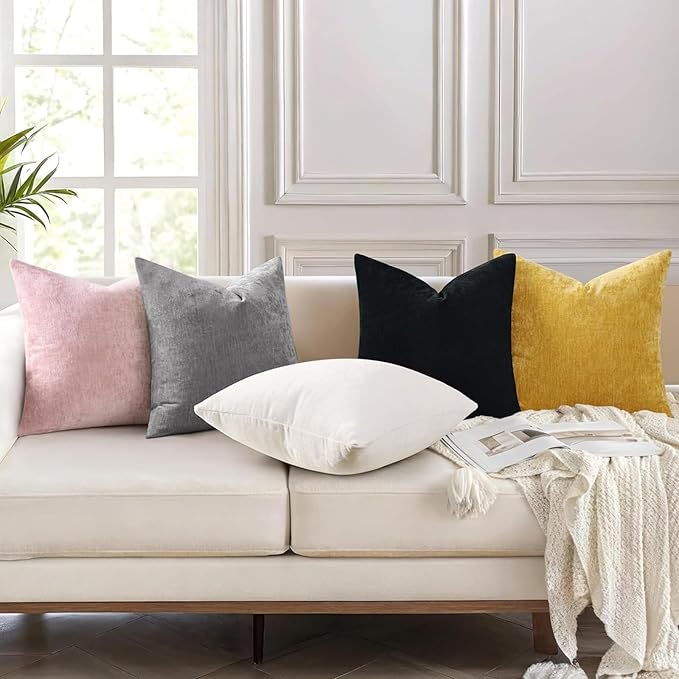 decorUhome Chenille Dark Grey Throw Pillow Covers 22x22 Inch Set of 2, Decorative Soft Couch Pillow Covers Solid Dyed Accent Velvet Farmhouse Neutral Square Pillow Cases for Sofa Bed Living Room