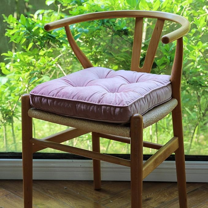 vctops Soft Velvet Chair Pads with Ties Comfy Solid Seat Cushion for Dining Chairs, Office Chairs, Hardwood Floors (Pink, 16"x16")