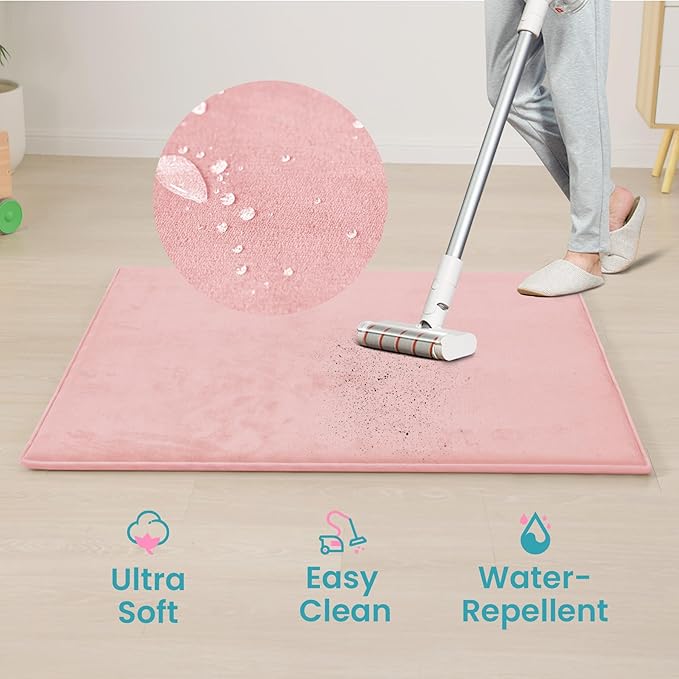 Baby Play Mat for Floor,50"×65" Playpen Mat for Toddler,Infant,Kids,1.3" Thick Elasti Foam Non-Slip Nursery Rug,Water Repellent Soft Padded Floor Mats for Tummy Time,Crawling(Pink)