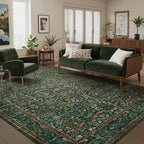 6x9 Area Rugs for Living Room Bedroom, Large Washable Rug, Green Vintage Floral Boho Rug, Non Slip & Low Pile Faux Wool Thin Carpet for Indoor Dining Room and Kids Room(Green 6x9ft)