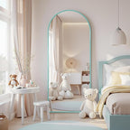 Antok 58" x18” Arched Full Length Floor Mirror, Blue Aluminum Frame, Free Standing/Wall Mount/Leaning for Bedroom, Living Room, Dressing Room