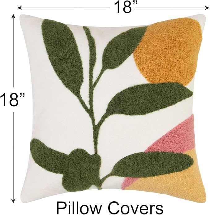 JASEN Abstract Boho Pillow Covers 18x18,Soft Mid Century Geometric Cactus Decorative Throw Pillows for Couch Bed Sofa Bedroom（Only 1 Pillow Cover）