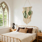 Macrame Wall Hanging Boho Wall Tapestry Handmade Woven Leaf Wall Decor Crochet Wall Art for Home Office Apartment (Green, 15.8" W X 31.5" L)