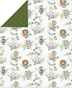 Cute Jungle Safari Animals Green Leaves Baby Blankets for Girl Boy Lion Giraffe Elephant Zebra Soft Mink Dotted Backing Double Layer Swaddle Blanket Bed Throw for Newborn Infant Toddler Nursery 30x40