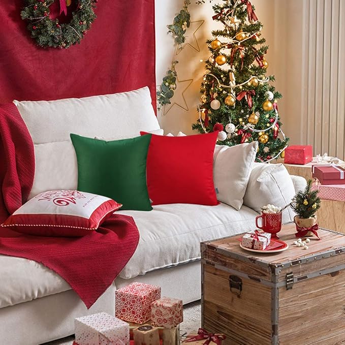 Thmyo 4-Pack 100% Cotton Comfortable Solid Decorative Throw Pillow Cases Square Cushion Cover Pillowcases Sublimation Blank Valentines Day DIY Throw Pillow Covers for Sofa Bed(20x20inch/50x50cm,Red)