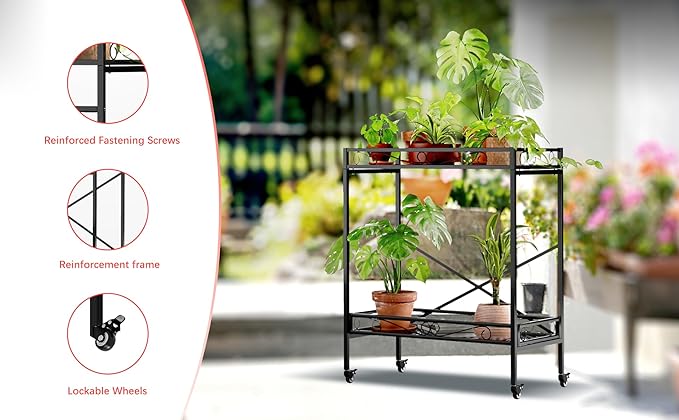 Zhongma 2 Tier Window Height Sturdy Metal Plant Stand with Wheels, 32.7x16x39.4 Inch High, Heavy Duty Succulent Shelf for Home Indoor and Outdoor, 440 LBS Capacity & Heavy Duty Construction