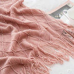 BATTILO HOME Blush Throw Blanket with Tassels, Pink Knit Blanket for Home Decor, Boho Style Textured Knitted Decorative Twin Blanket for Couch, Sofa &Bed, 52"x80"