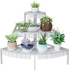 3 Tier Plant Stand Semi-Circular Flower Pot Organizer Rack Quarter Round Plant Display Holder Outdoor Storage Shelves Metal Corner Shelf Planter Shelving Ladder Plant Stand for Indoor Use(White)