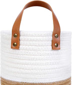 Hanging Basket - Wall Hanging Baskets for Organizing - Hanging Storage Woven Wall Basket - Small Wicker Wall Baskets for Wall Decor - Hanging Planter Baskets 6.3" x 7" (White and Brown)