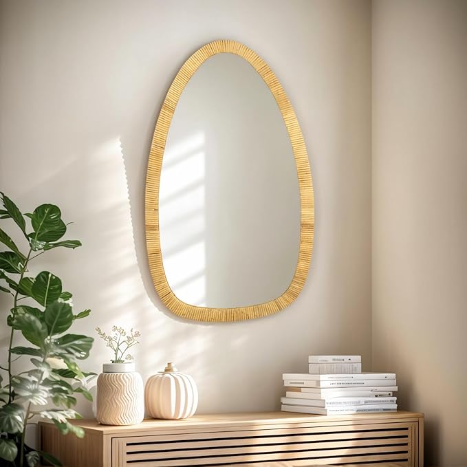 Rattan Boho Mirror for Decor, 31.5" x 18" Handmade Wall Mirror that is Farmhouse and Boho Wall Decor Style, Ideal for Hanging in the Bedroom, Living Room, Entryway, Nursery