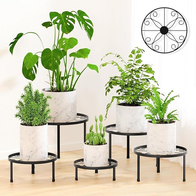 5-Pack Decent Metal Plant Stand Indoor, Assembly Free Plant Stands for Multiple Plants Outdoor, Anti-Rust Flower Display Stand, Corner Plant Shelf for Home Patio Gardening Decor (Black)