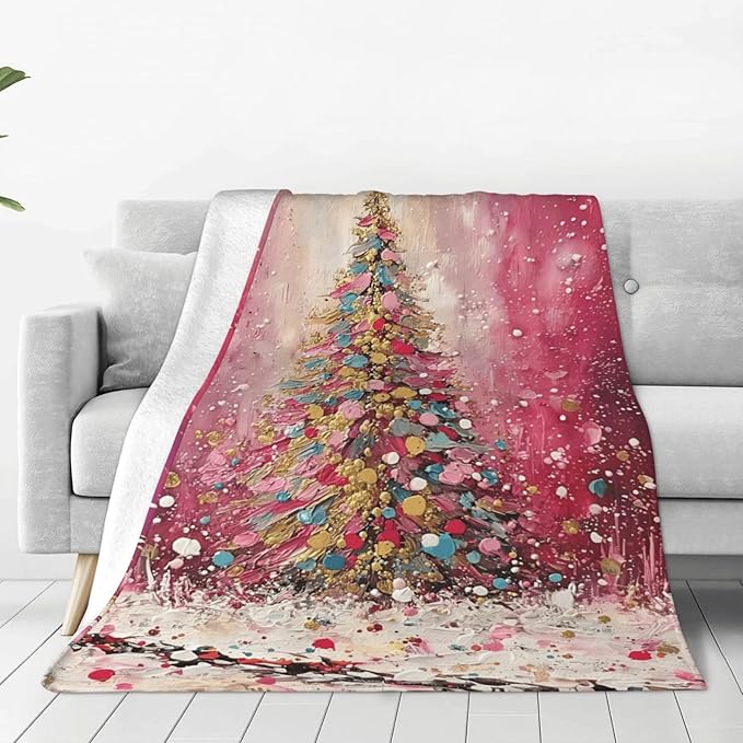 Christmas Tree Throw Blanket Soft Flannel Blanket 60"x50" in Bed Blanket Home Decor for Room Sofa Couch All Season