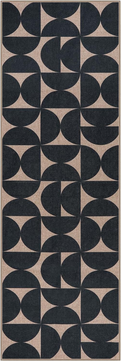 Lahome Modern Geometric Easy Jute Kitchen Runner Rug 2x6, Washable Outdoor Runners for Hallways Non-Slip, Neutral Boho Semi-Circle Entryway Rug with Rubber Backing