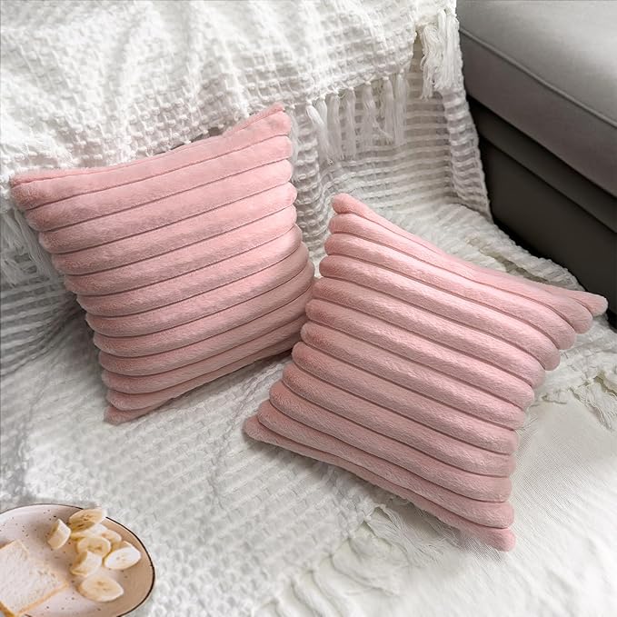 2 Pack 26x26 Pillow Cover Velvet Pillow Covers, Faux Fur Square Throw Pillow Covers for Living Room Decorations Throw Pillow Case, Throw Pillow Cover Cushion Cover for Home Sofa Bedroom Car, Pink