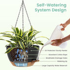 Set of 3-10 Inch Self Watering Hanging Planters for Indoor Outdoor，Hanging Plant Pots with Drainage & Removable Tray, Hanging Pots Holder for Ivy, Pothos, Ferns, Balcony & Patio, Black with Brown