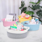 ABenkle Small Basket with Handles, Boho Decorative Rope Woven Dog Cat Toy Storage Bin Shelf Storage Organizer, Easter Christmas Gift Basket, 12"x8"x5", Grey