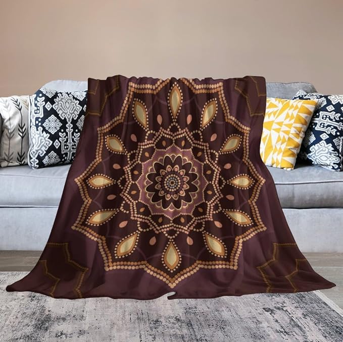 Mandala Throw Blanket Indian Hippie Bohemian Art Floral Texture Ornamental Pattern Blanket for Sofa Bed Couch Chair Or Dorm 30"x40"