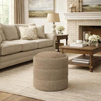 Spatial Order Storage Round Ottoman with Removable Lid (with Hidden Storage) | Spatial Order Home Décor | Upholstered Round Ottoman – Brown Boucle