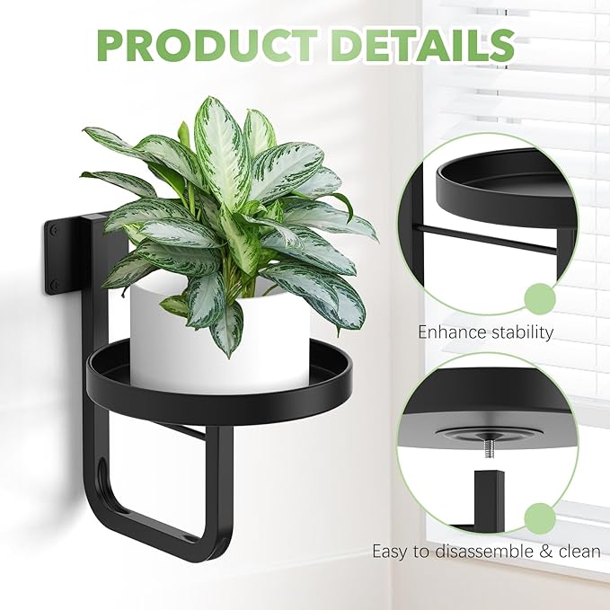Wall Plant Holder, 7.9 Inch Hanging Plant Holder Wall Planters for Indoor Plants, Wall Mounted Plant Holder Window Plant Shelves for Outdoor Metal Wall Planter Black 2Pcs