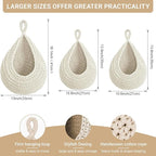 Hanging Fruit Baskets for Kitchen, 3 Pack Boho Cotton Rope Handwoven Vegetable Storage Wall Mounted Large Organizing Basket for Farmhouse Decor, Onion, Potato, Garlic and Plants (White)